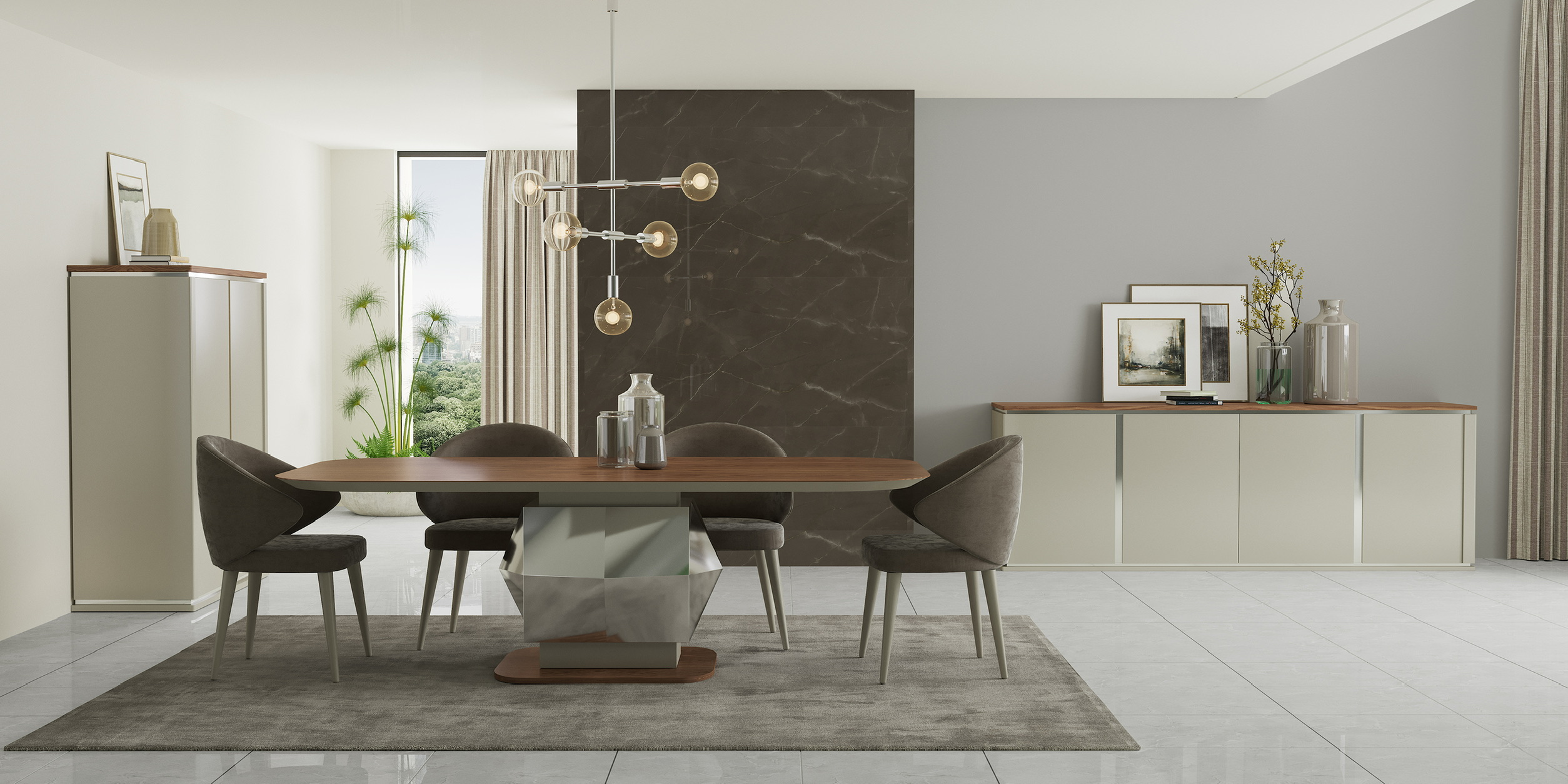 Mesa de jantar Roma com cadeiras e aparador