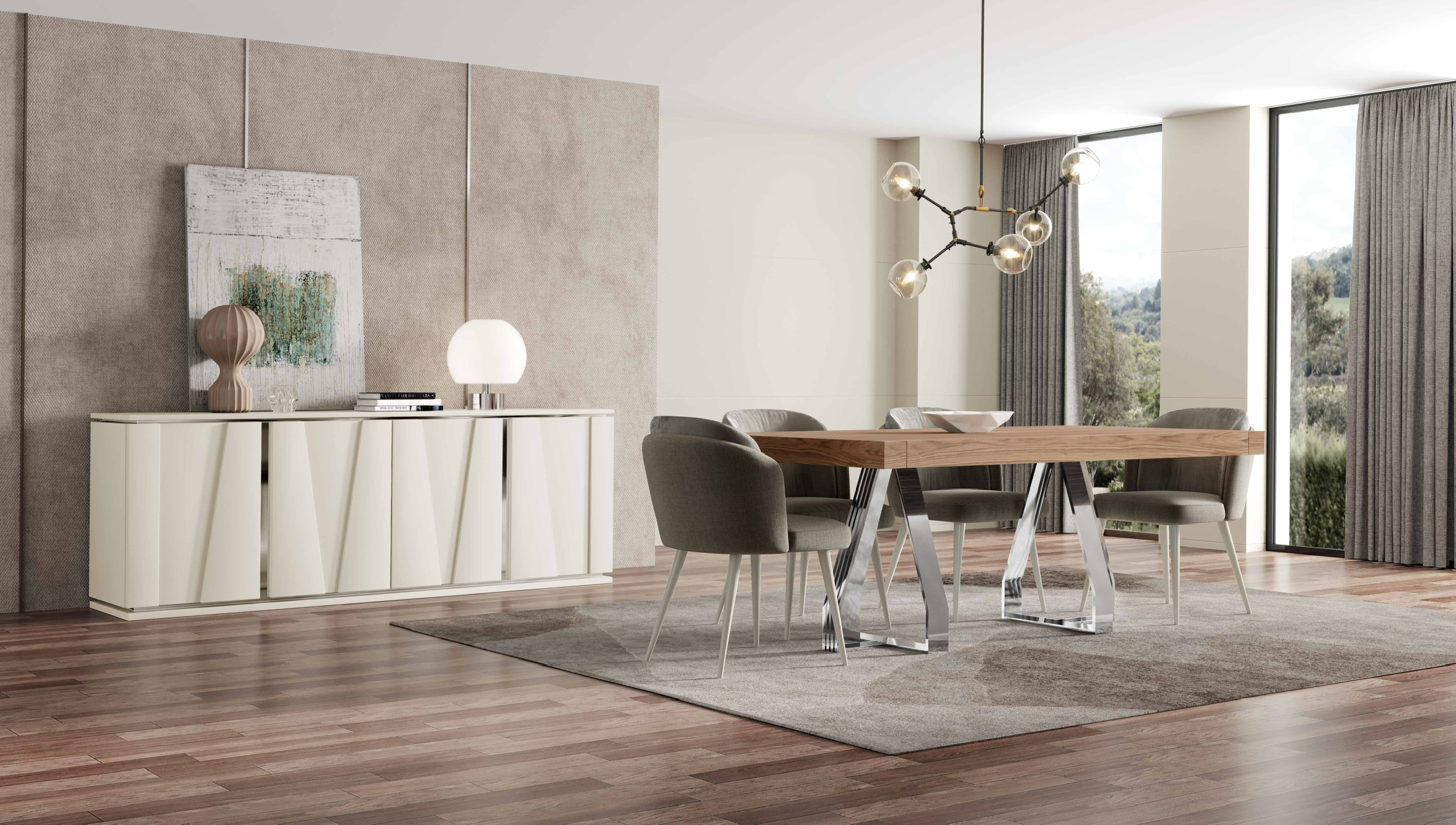 Mesa e aparador Roma em tons naturais