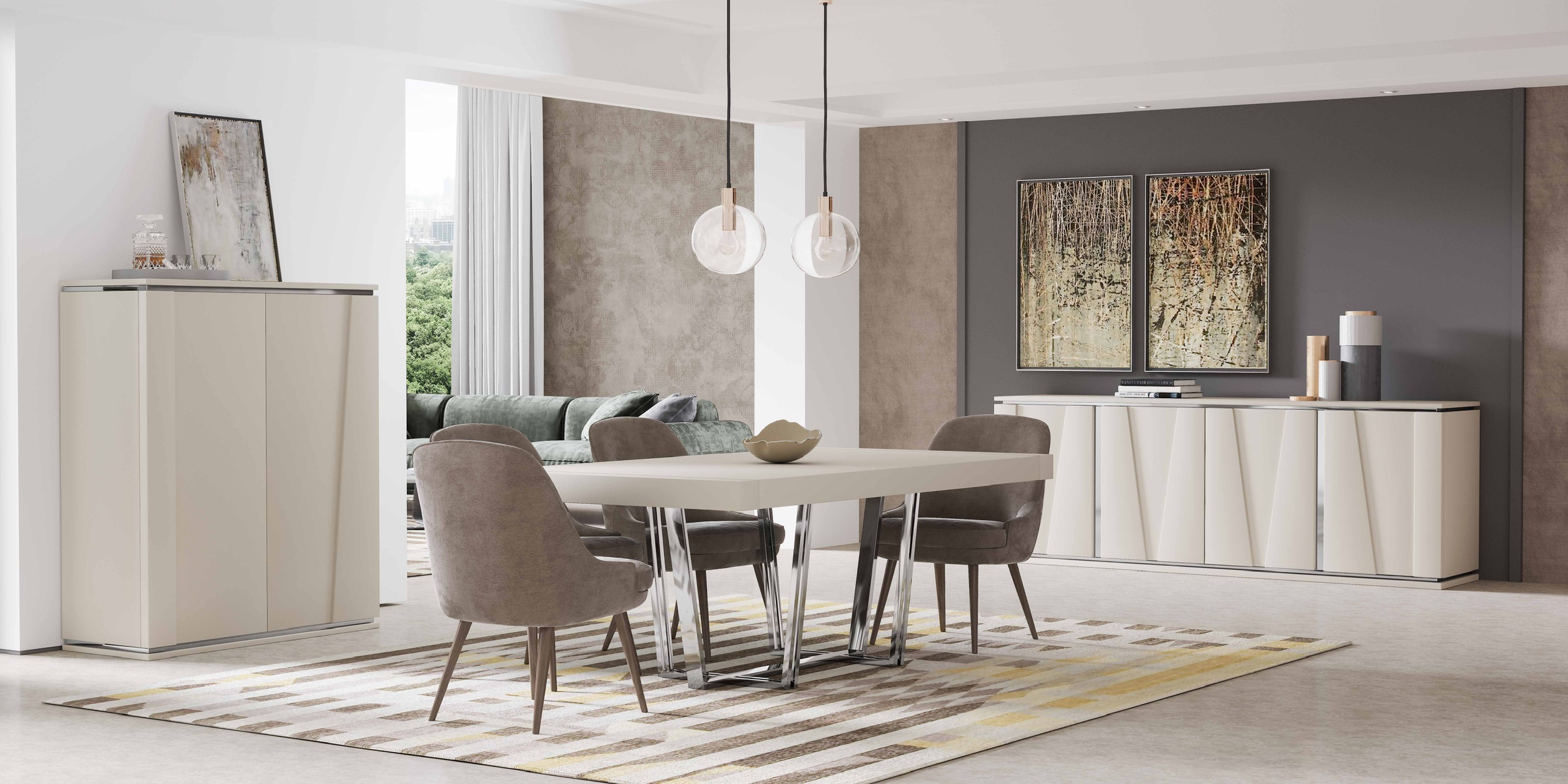Sala de jantar Roma com mobiliário claro